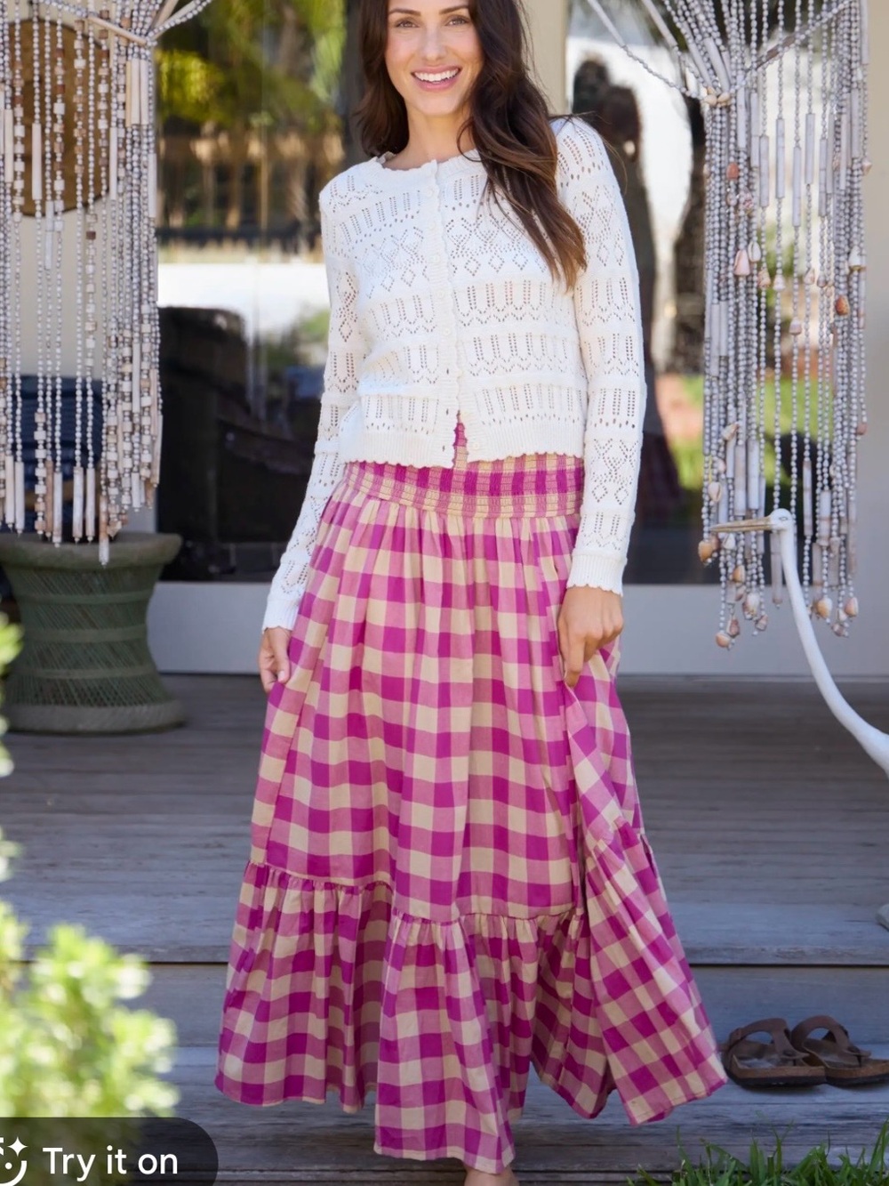 Natural Life Flor Convertible Cotton Maxi Skirt - Fuchsia Gingham NWT XL